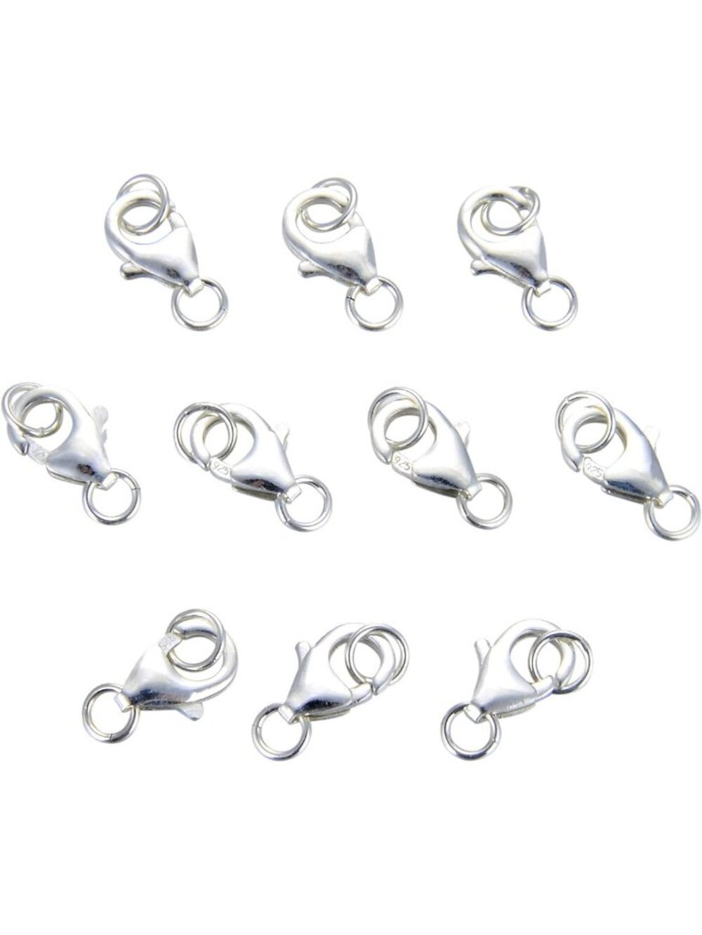 10 Sets of 925 Sterling Silver Lobster Claw Clasps & Jump Rings for Jewelry